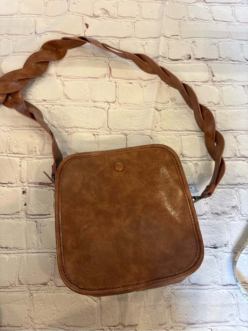 Braided Strap Brown Crossbody Bag